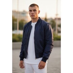 ESNTLS Bomber Jacket Mens S Blue Orange Jose‎ Zuniga TMF Streetwear Y2K Skater